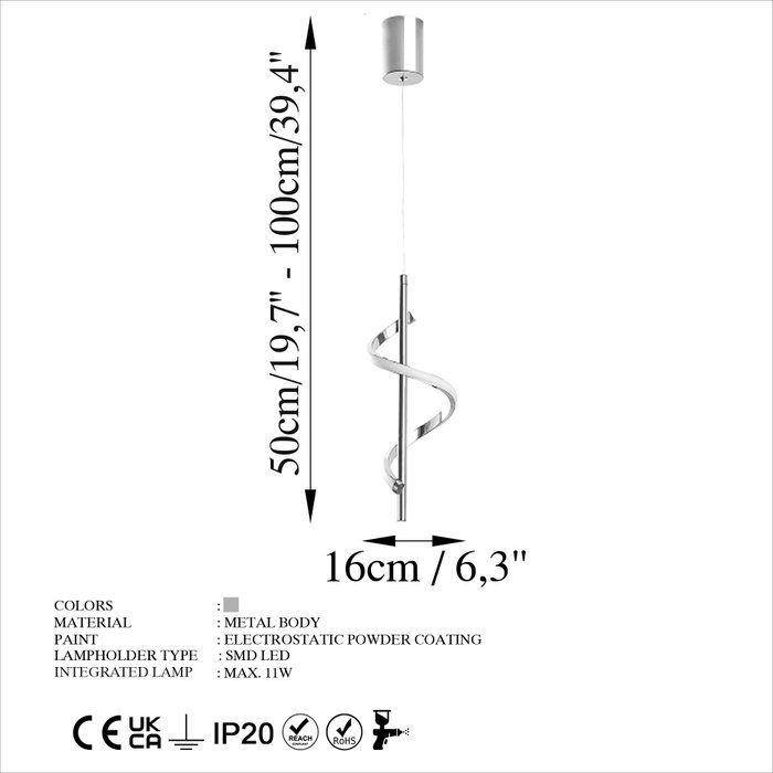 Opviq Lıkma - 13521 Lámpara de araña cromada con altura ajustable
